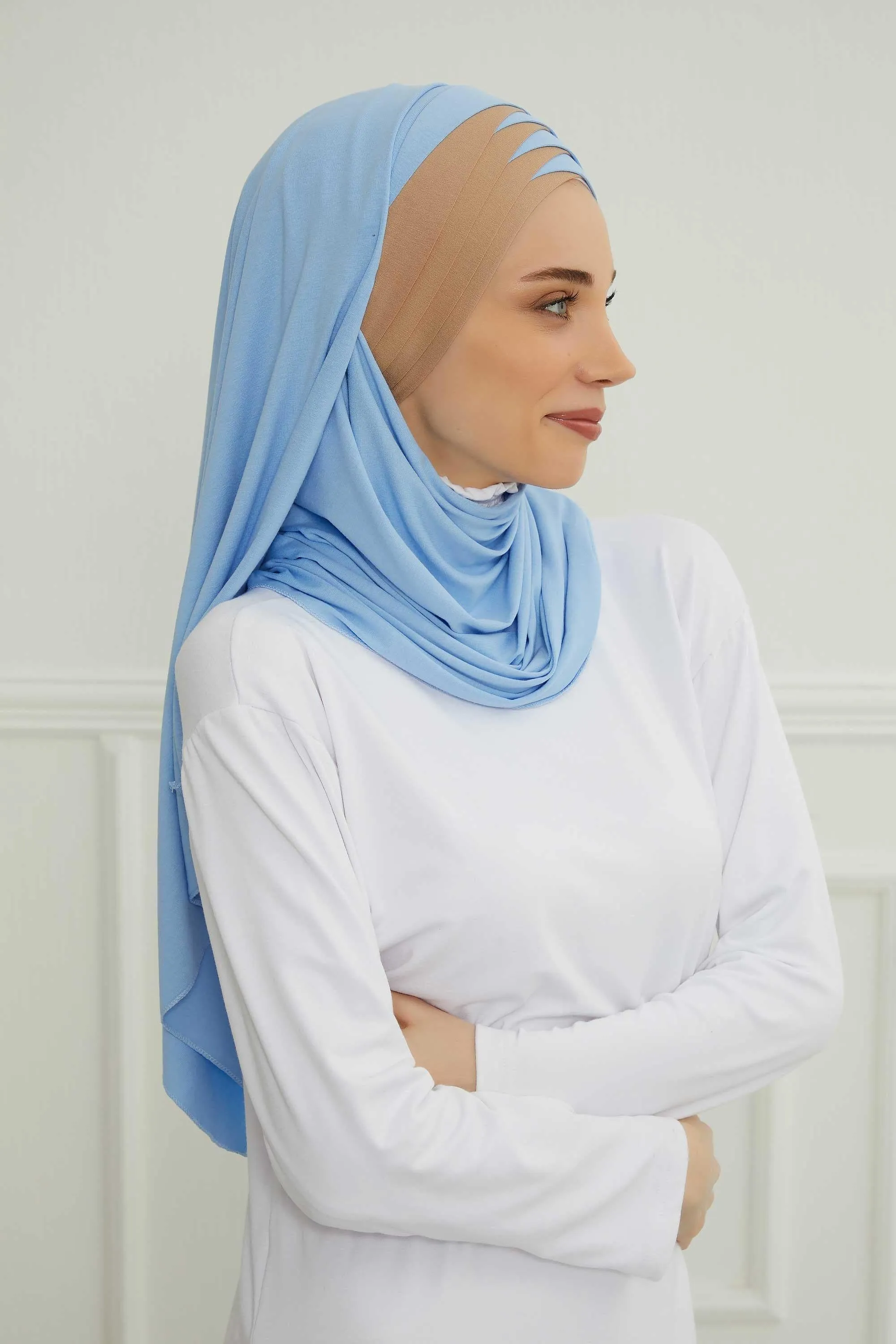 Two Colors Elegant Jersey Shawl for Women  Cotton Wrap Modesty Turban Cap Scarf,CPS-49