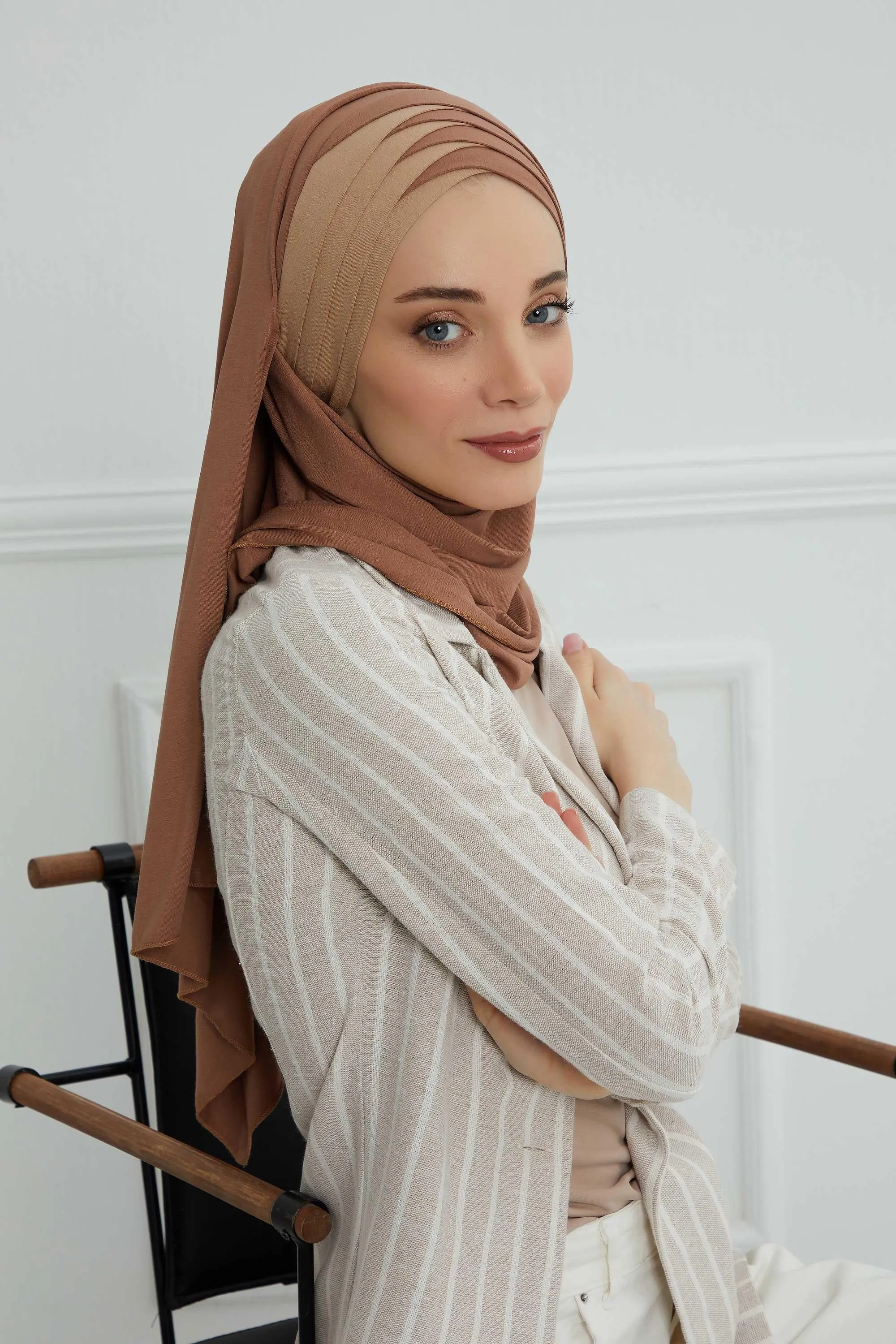Two Colors Elegant Jersey Shawl for Women  Cotton Wrap Modesty Turban Cap Scarf,CPS-49