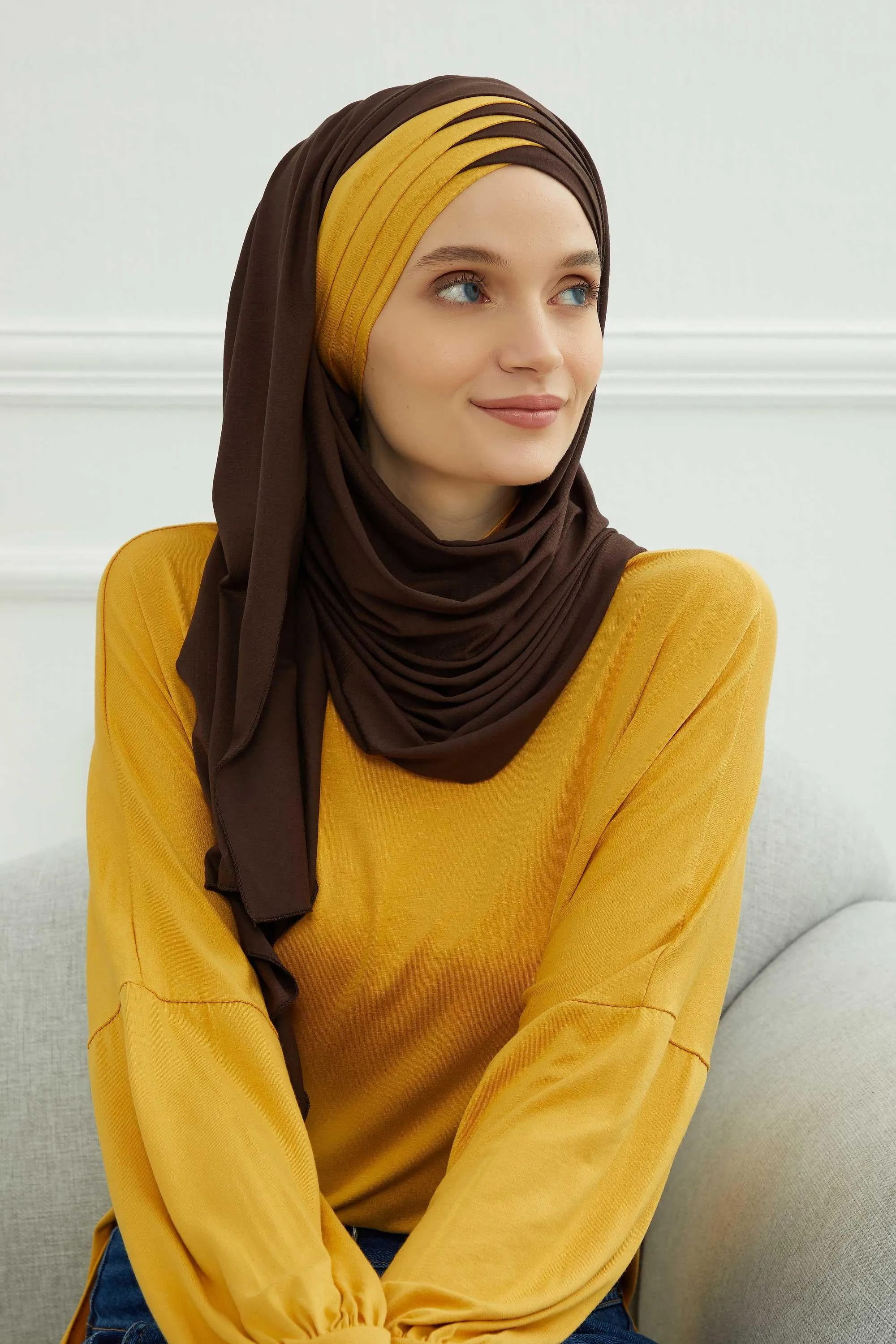 Two Colors Elegant Jersey Shawl for Women  Cotton Wrap Modesty Turban Cap Scarf,CPS-49