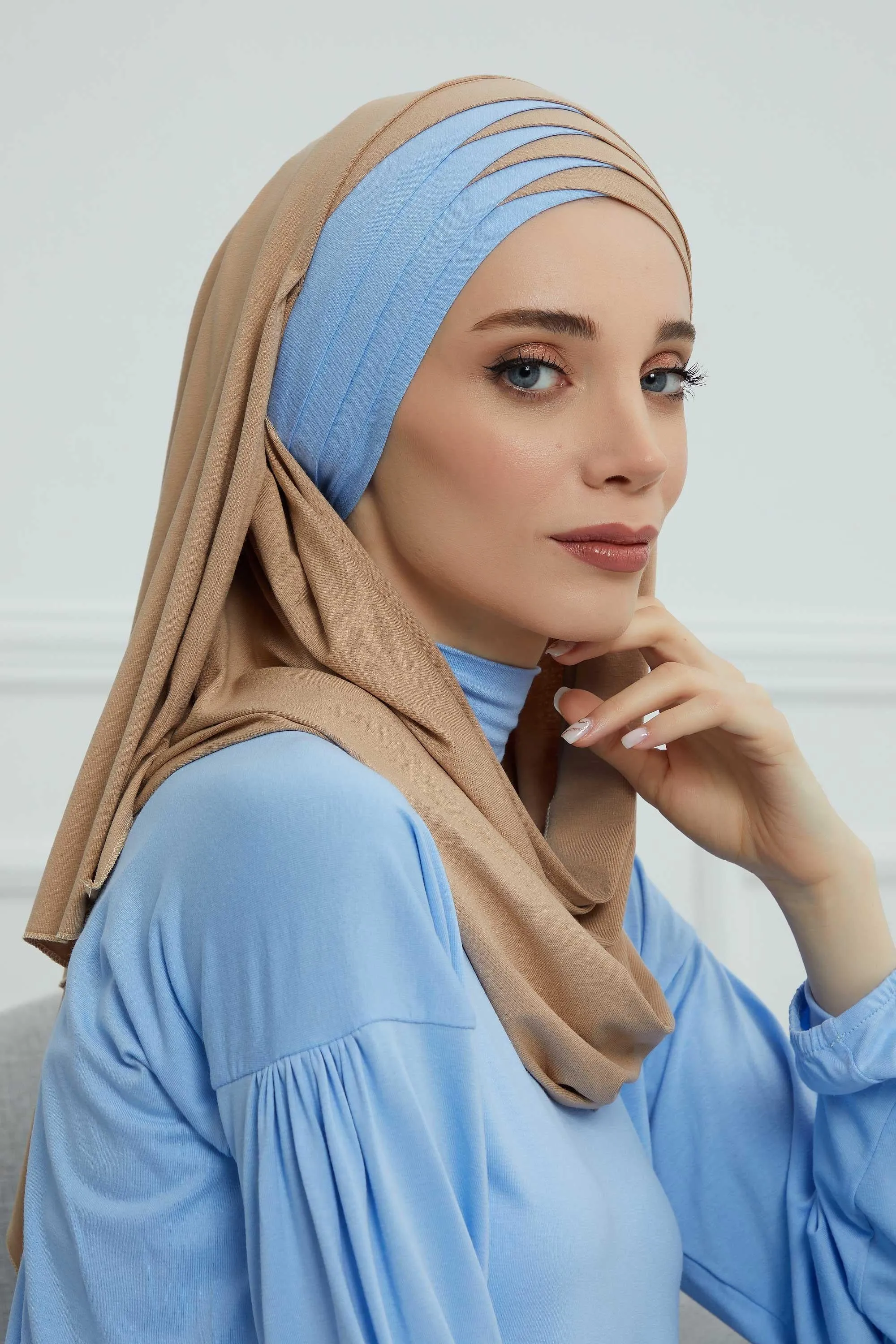 Two Colors Elegant Jersey Shawl for Women  Cotton Wrap Modesty Turban Cap Scarf,CPS-49