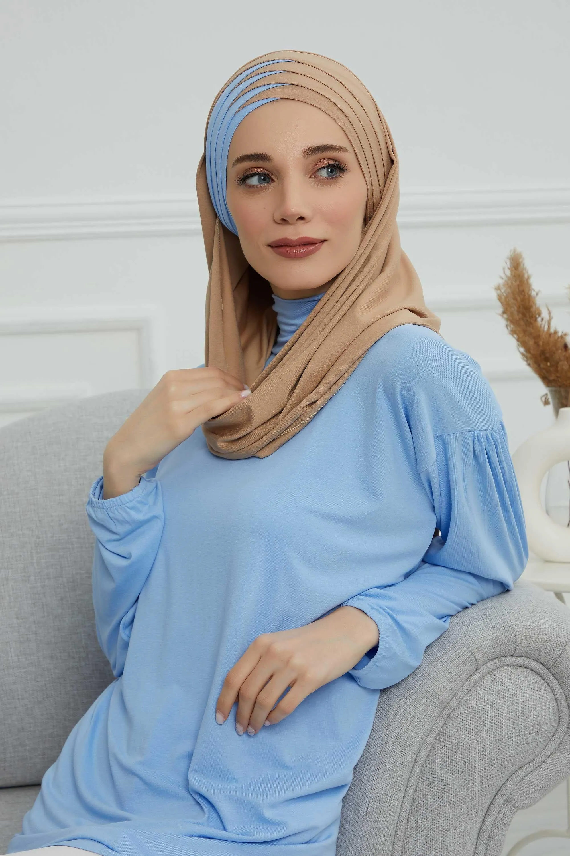 Two Colors Elegant Jersey Shawl for Women  Cotton Wrap Modesty Turban Cap Scarf,CPS-49