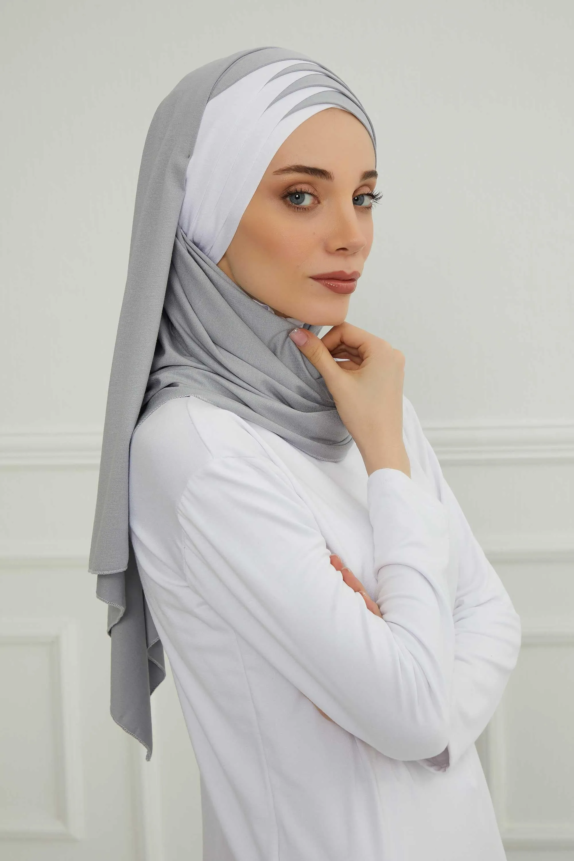 Two Colors Elegant Jersey Shawl for Women  Cotton Wrap Modesty Turban Cap Scarf,CPS-49