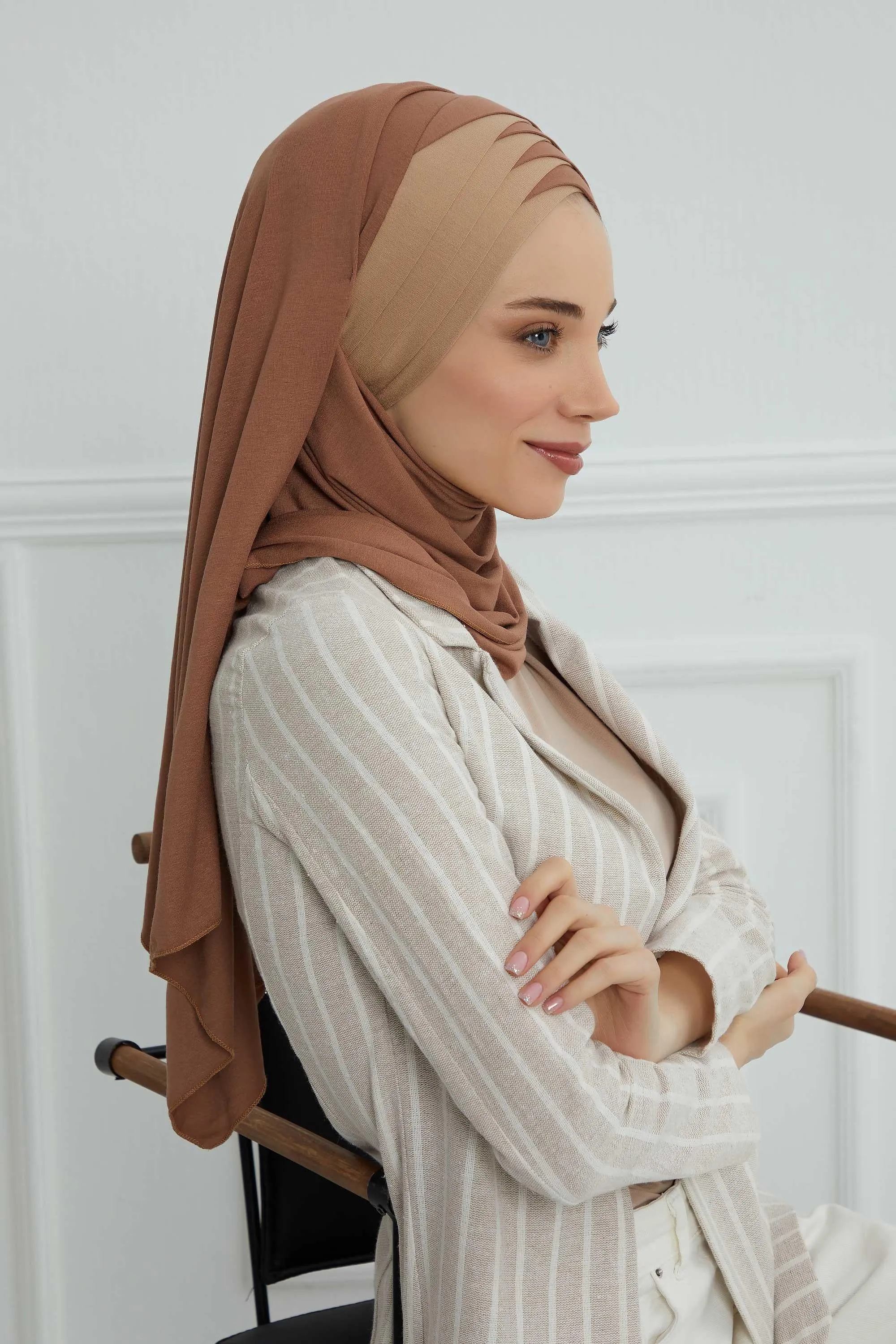 Two Colors Elegant Jersey Shawl for Women  Cotton Wrap Modesty Turban Cap Scarf,CPS-49
