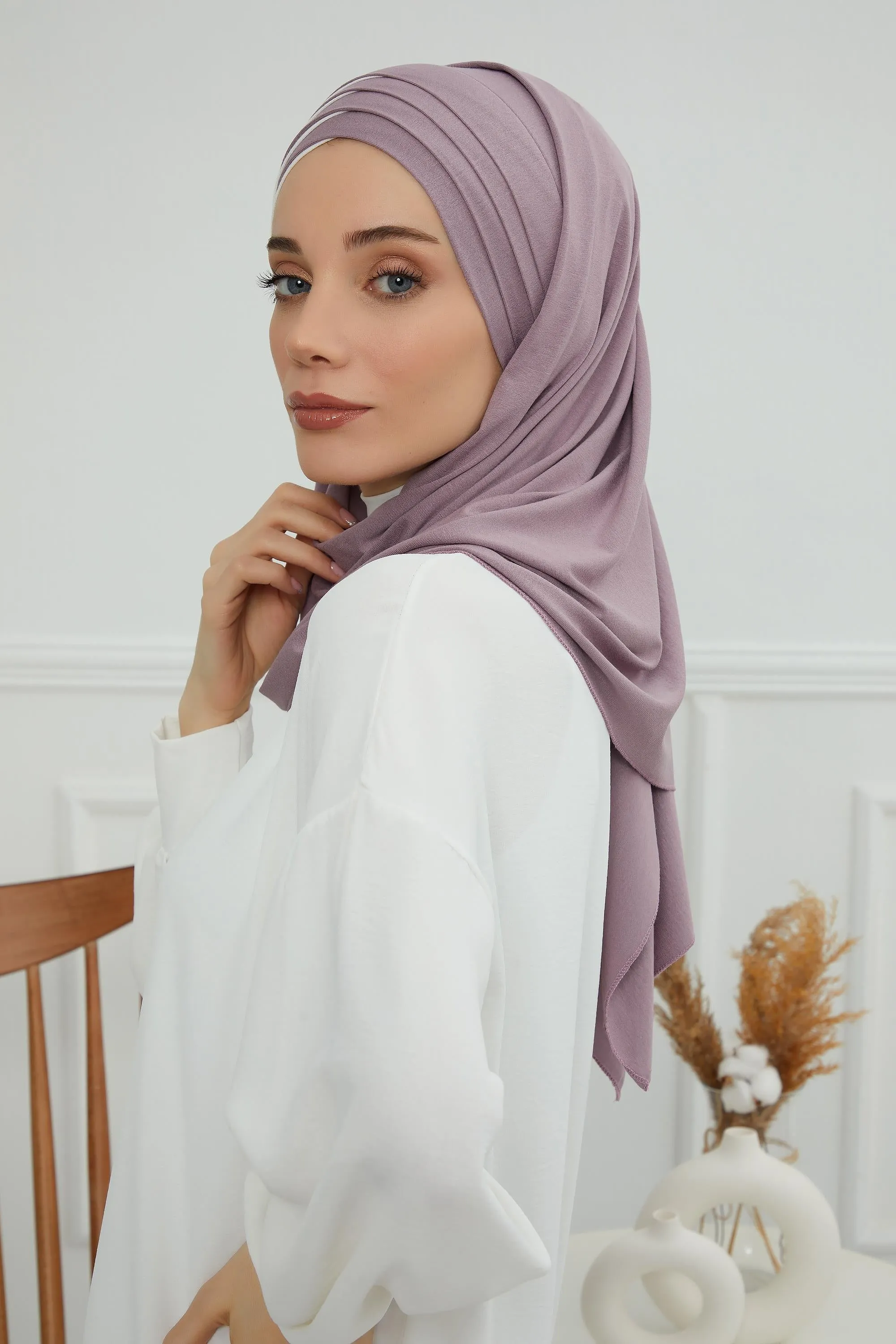 Two Colors Elegant Jersey Shawl for Women  Cotton Wrap Modesty Turban Cap Scarf,CPS-49