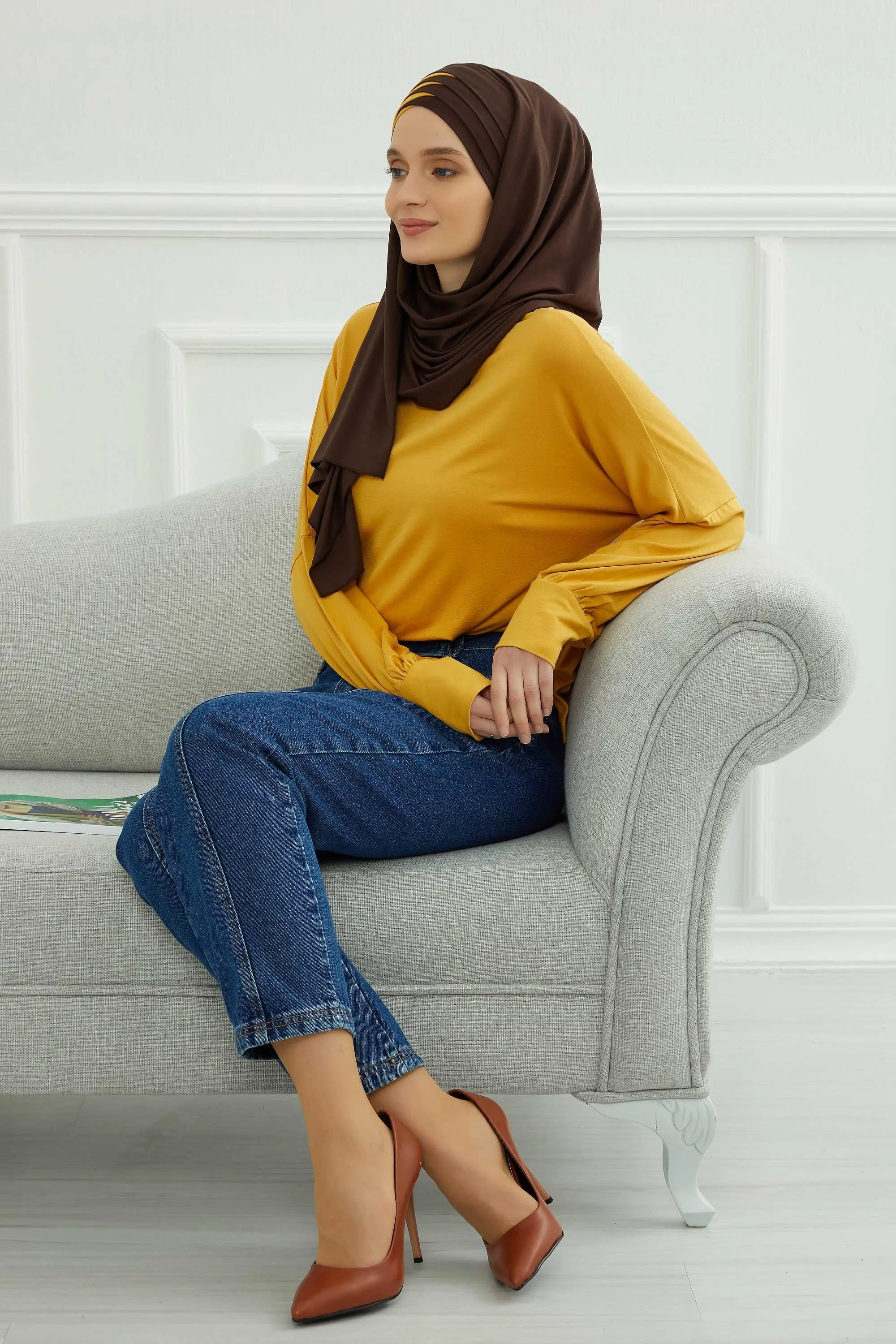 Two Colors Elegant Jersey Shawl for Women  Cotton Wrap Modesty Turban Cap Scarf,CPS-49