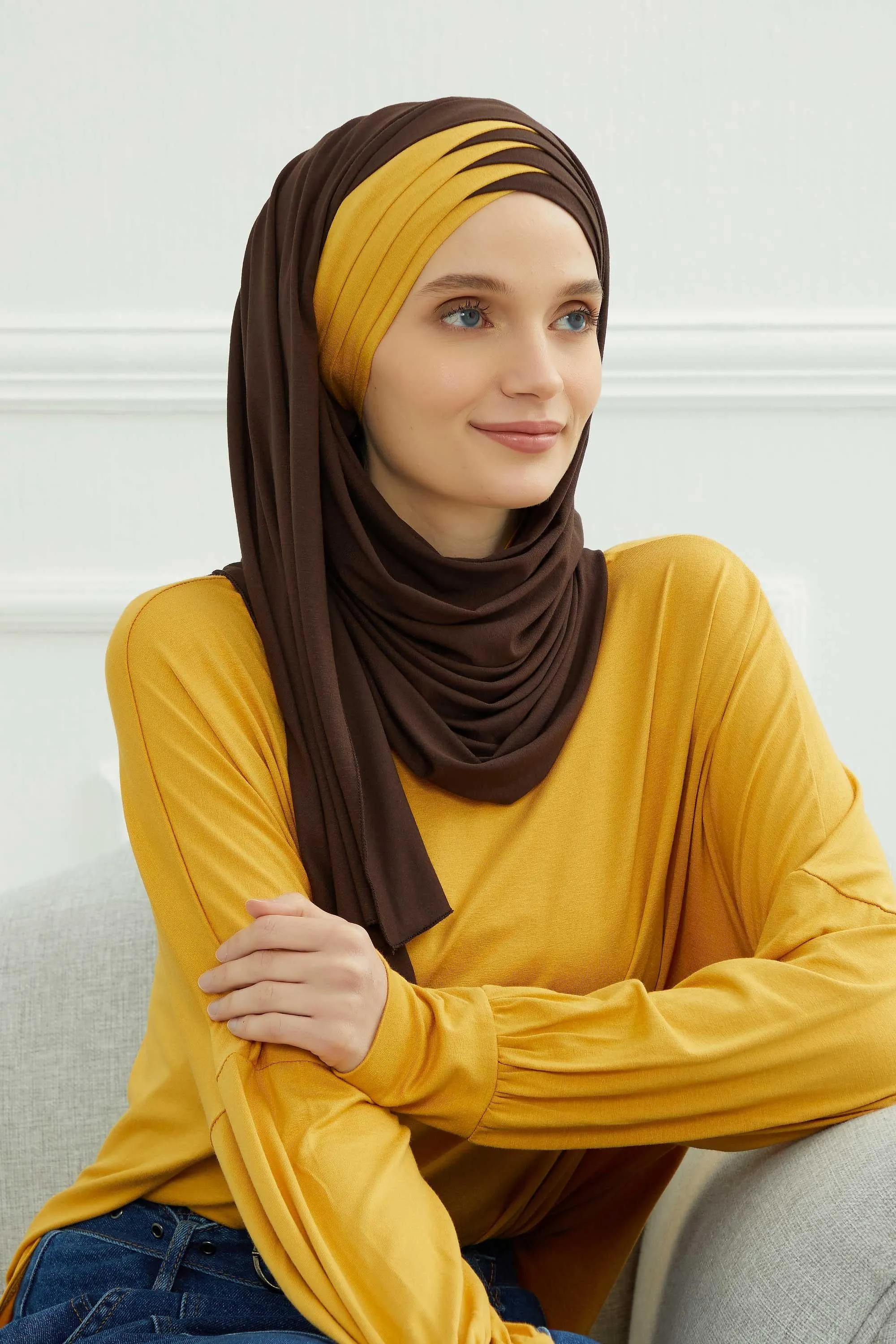 Two Colors Elegant Jersey Shawl for Women  Cotton Wrap Modesty Turban Cap Scarf,CPS-49