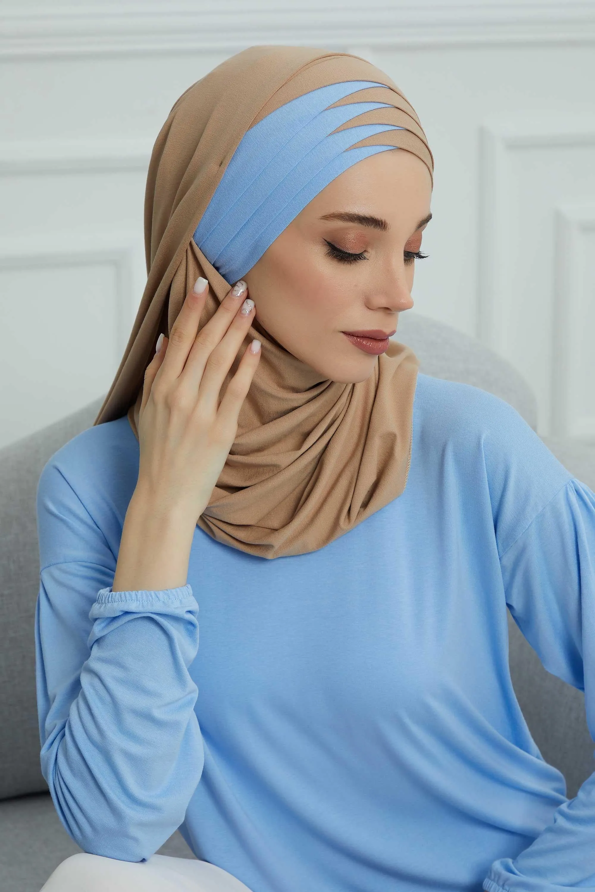 Two Colors Elegant Jersey Shawl for Women  Cotton Wrap Modesty Turban Cap Scarf,CPS-49