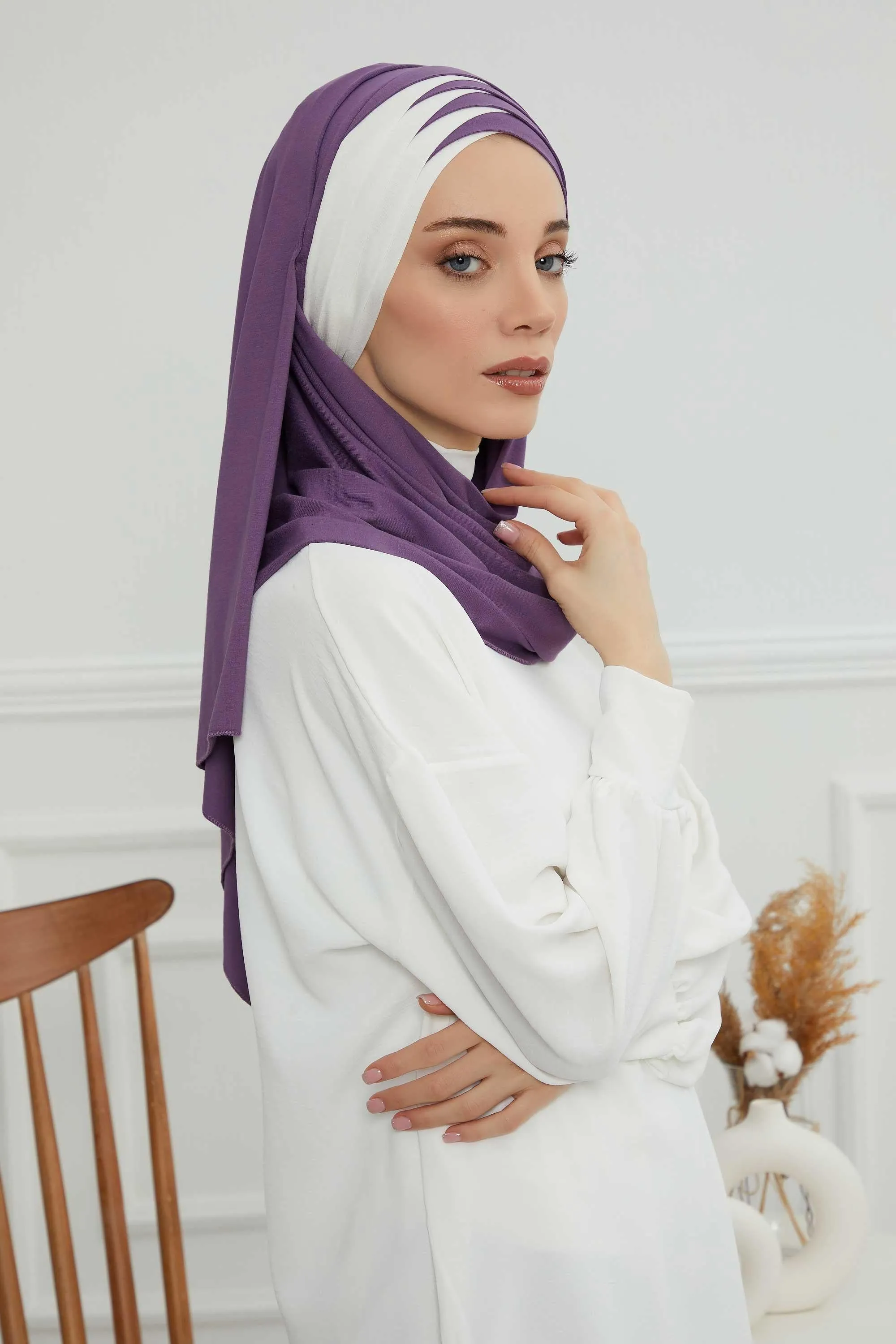 Two Colors Elegant Jersey Shawl for Women  Cotton Wrap Modesty Turban Cap Scarf,CPS-49