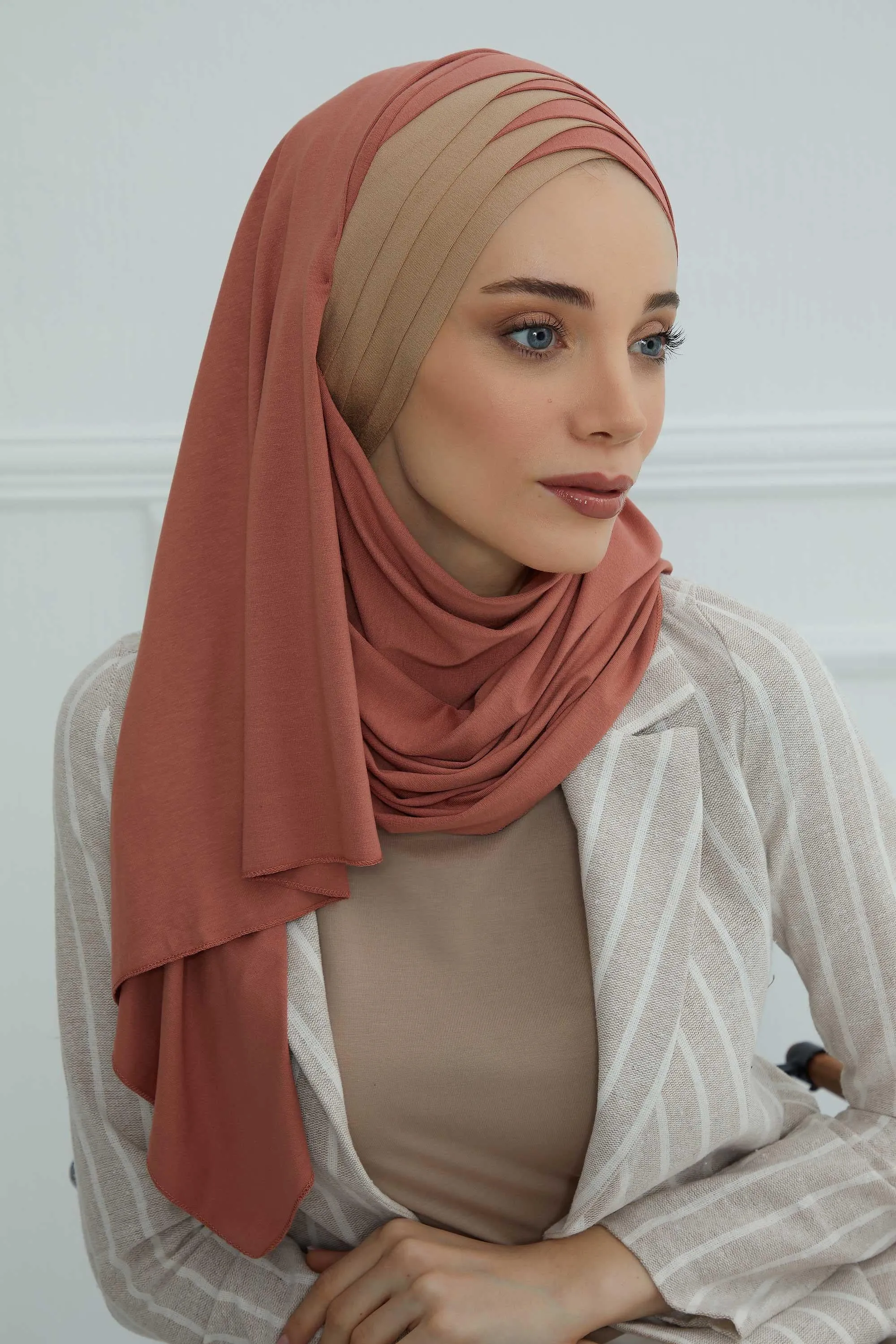 Two Colors Elegant Jersey Shawl for Women  Cotton Wrap Modesty Turban Cap Scarf,CPS-49