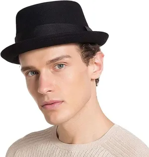 Unisex Classic Manhattan-Gangster-Fedora-Hat Short-Brim Trilby Hat - Women Men Wool Felt Winter Structured Hat with Band(S/M)