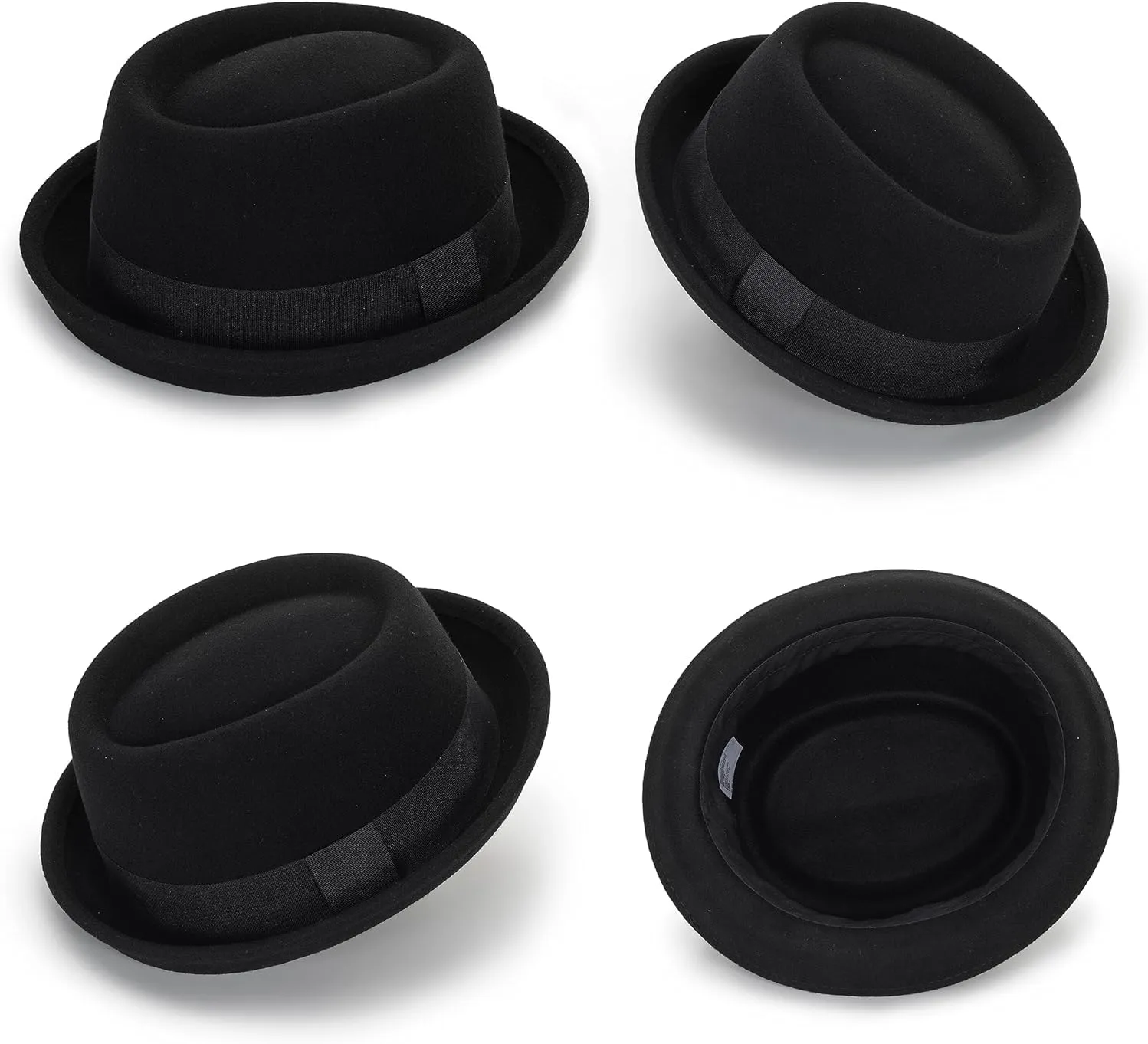 Unisex Classic Manhattan-Gangster-Fedora-Hat Short-Brim Trilby Hat - Women Men Wool Felt Winter Structured Hat with Band(S/M)