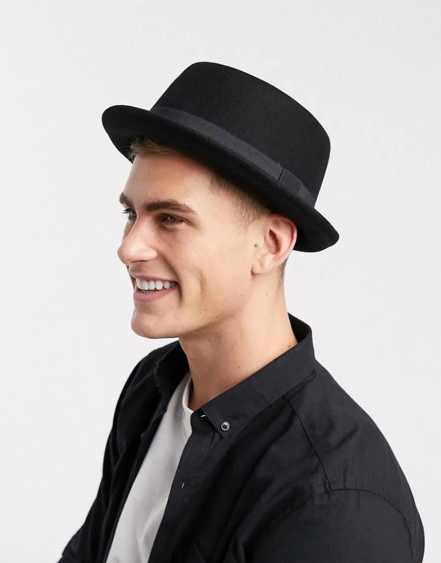 Unisex Classic Manhattan-Gangster-Fedora-Hat Short-Brim Trilby Hat - Women Men Wool Felt Winter Structured Hat with Band(S/M)