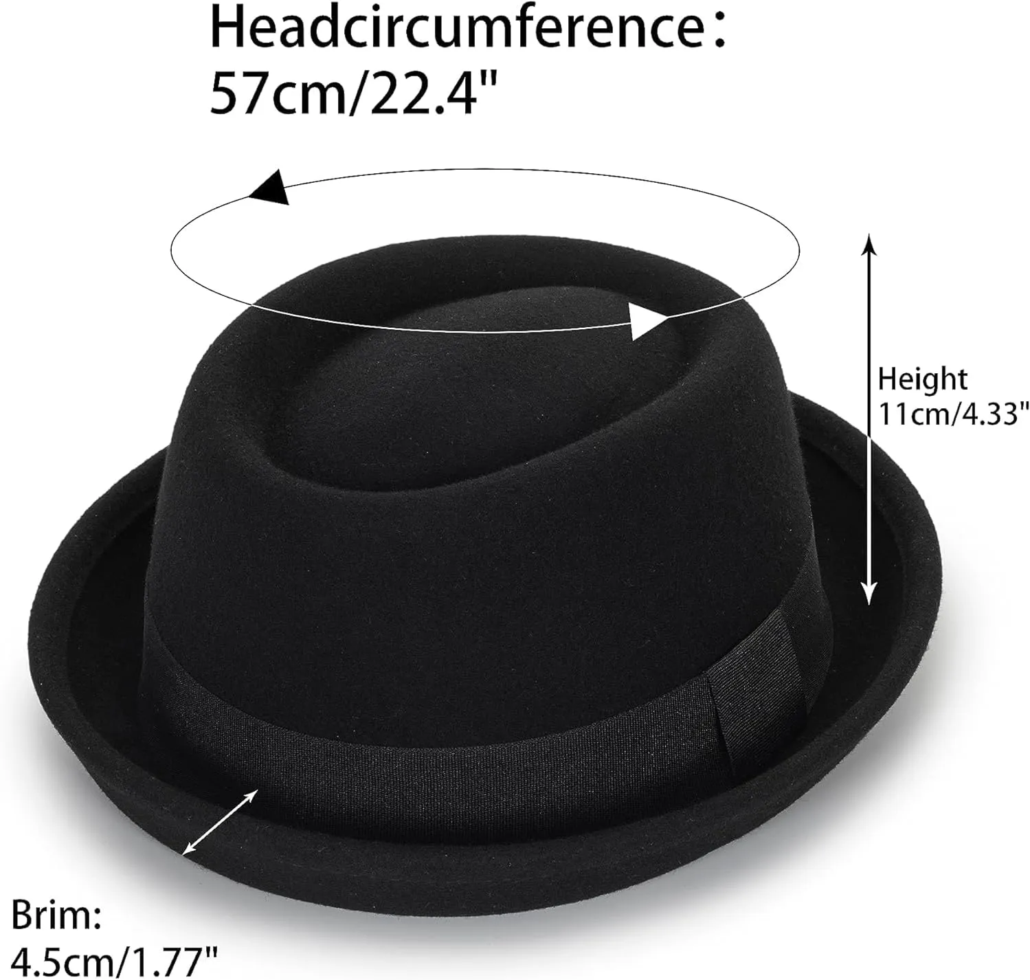 Unisex Classic Manhattan-Gangster-Fedora-Hat Short-Brim Trilby Hat - Women Men Wool Felt Winter Structured Hat with Band(S/M)