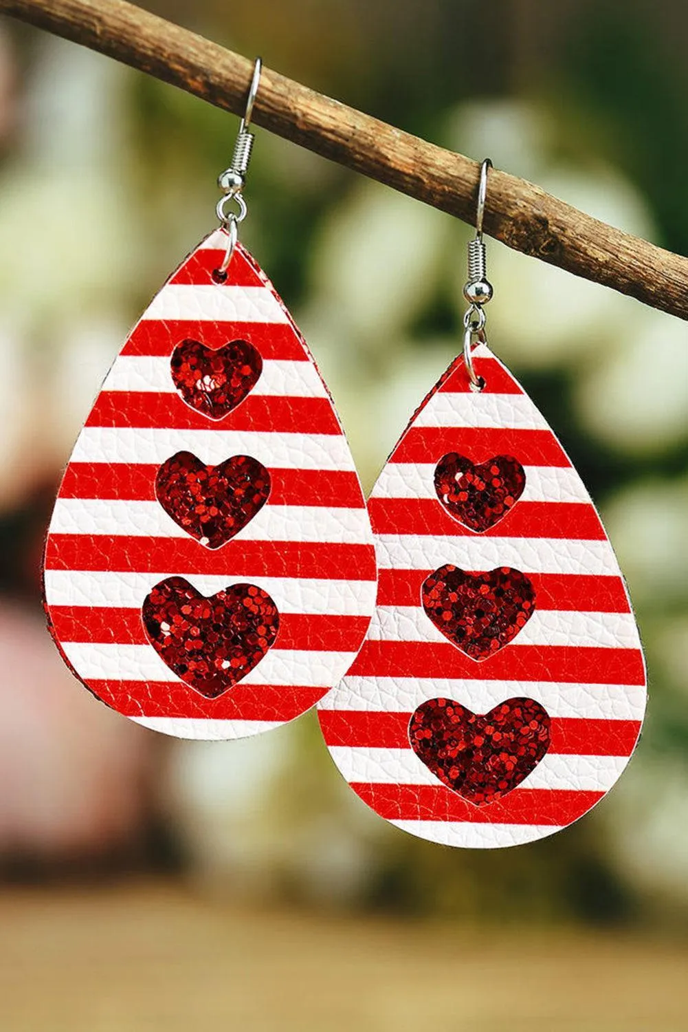 Valentines Heart Leather Dangle Earrings