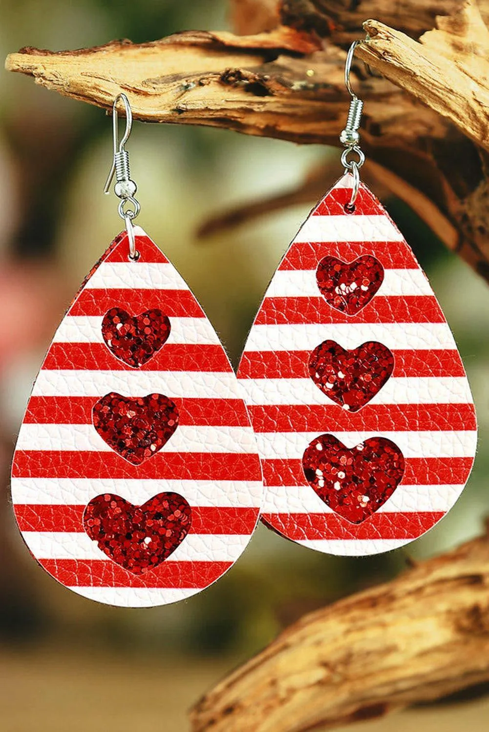 Valentines Heart Leather Dangle Earrings
