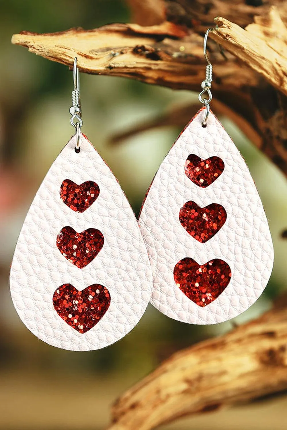 Valentines Heart Leather Dangle Earrings
