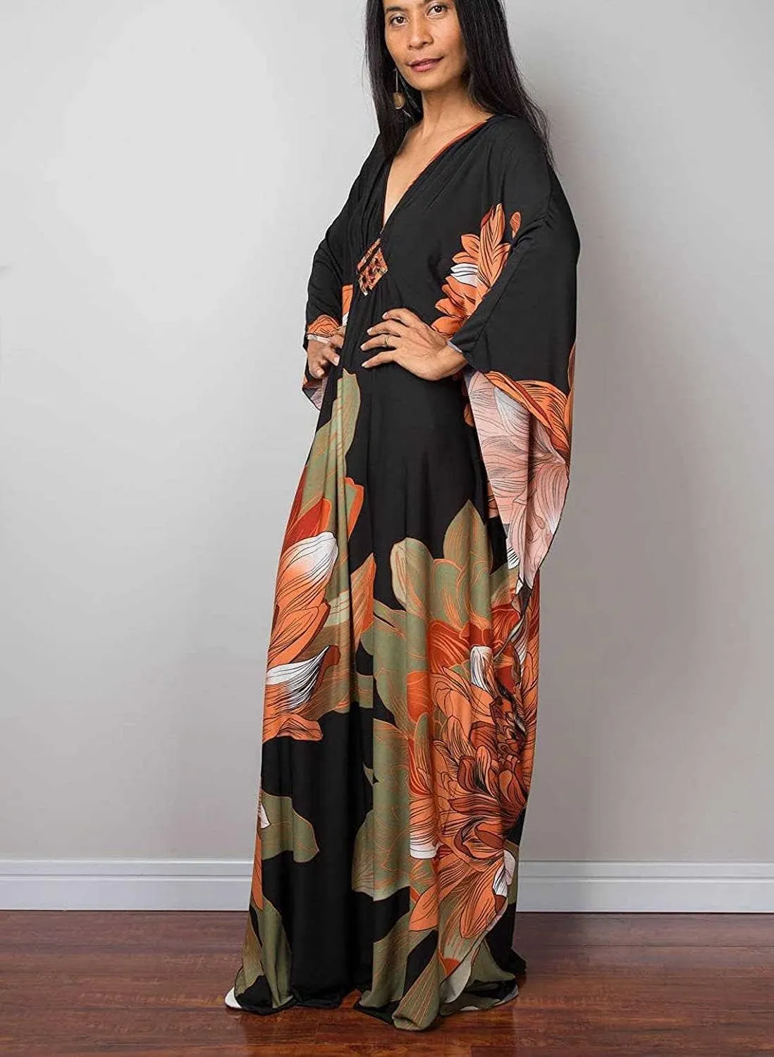 Venasha Womens Caftan Floral Print Kaftan Dress Short Sleeve Swimsuit Cover up Loungewear for Summer