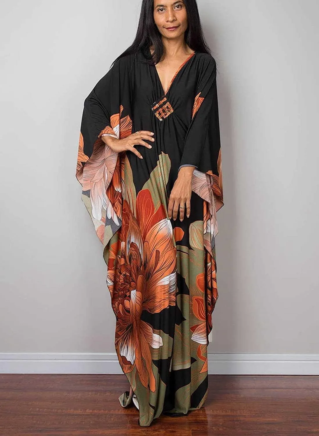 Venasha Womens Caftan Floral Print Kaftan Dress Short Sleeve Swimsuit Cover up Loungewear for Summer