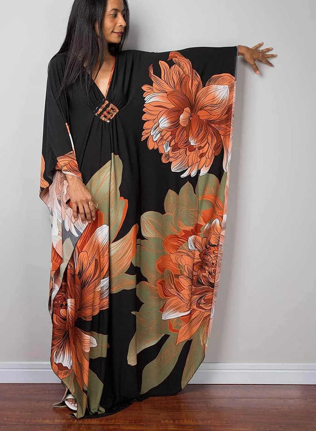 Venasha Womens Caftan Floral Print Kaftan Dress Short Sleeve Swimsuit Cover up Loungewear for Summer