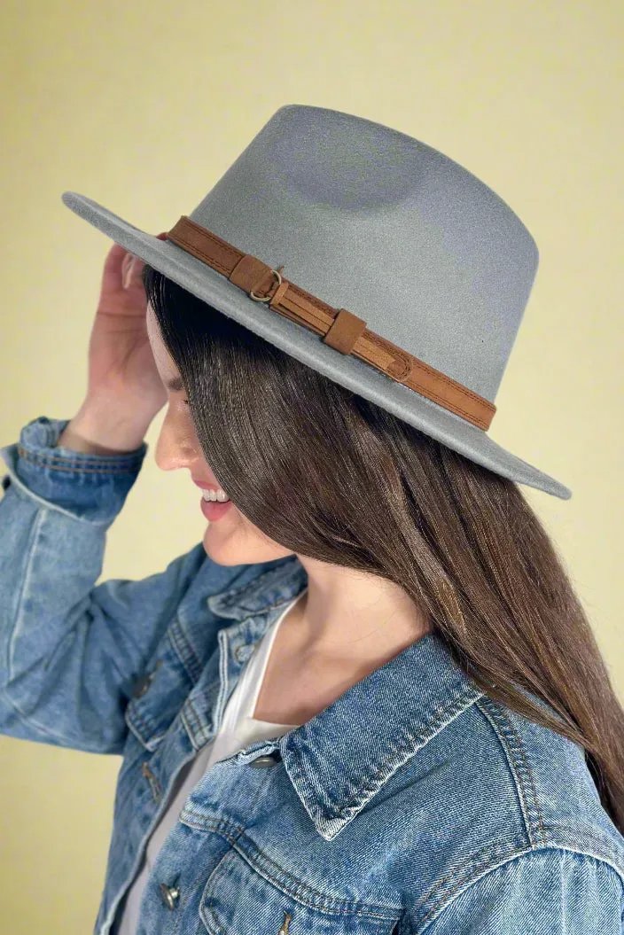 Vintage Fedora Tie Trim Hat Grey