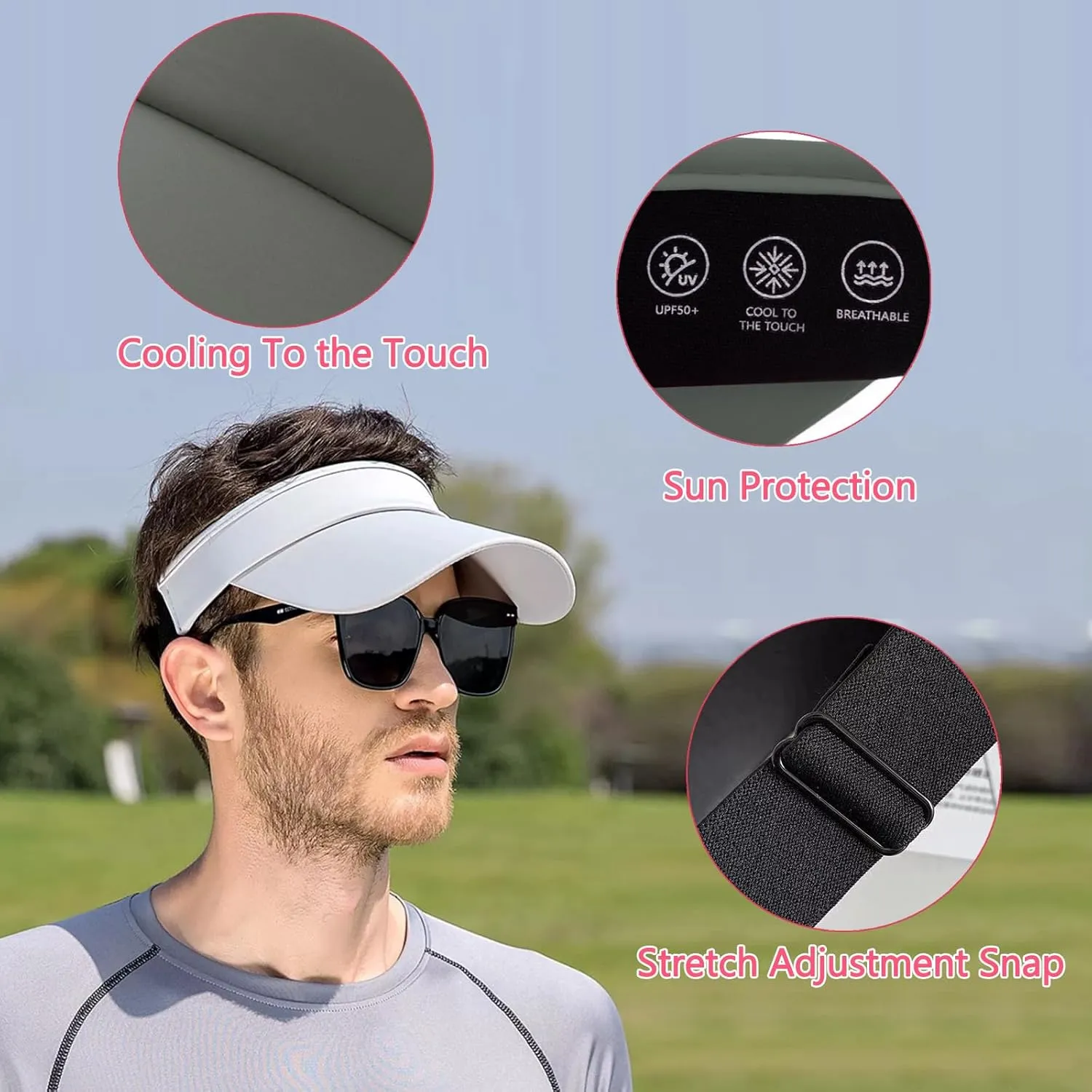 Visor Hats for Women/Men Sun Protection UPF 50  Wide Brim Sport Hats Adjustable Empty Top Cap for Golf, Running