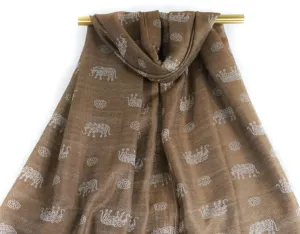 Warm Brown Elephant Charm Pashmina Scarf Bohemian Shawl