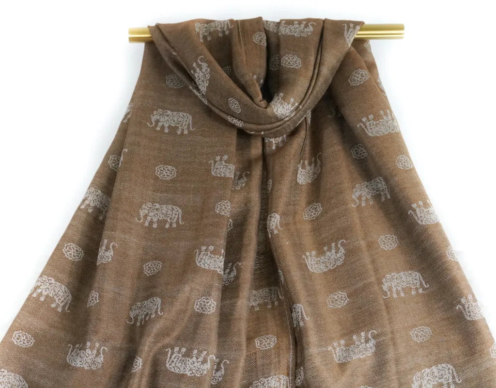 Warm Brown Elephant Charm Pashmina Scarf Bohemian Shawl