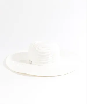 White Wide Brim Floppy Hat with Faux Leather Belt