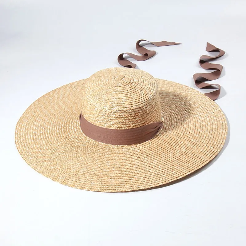 Wide Brim Beach Hats with Ribbon for Women - Sun Hats, Summer Brim, Straw Elodie