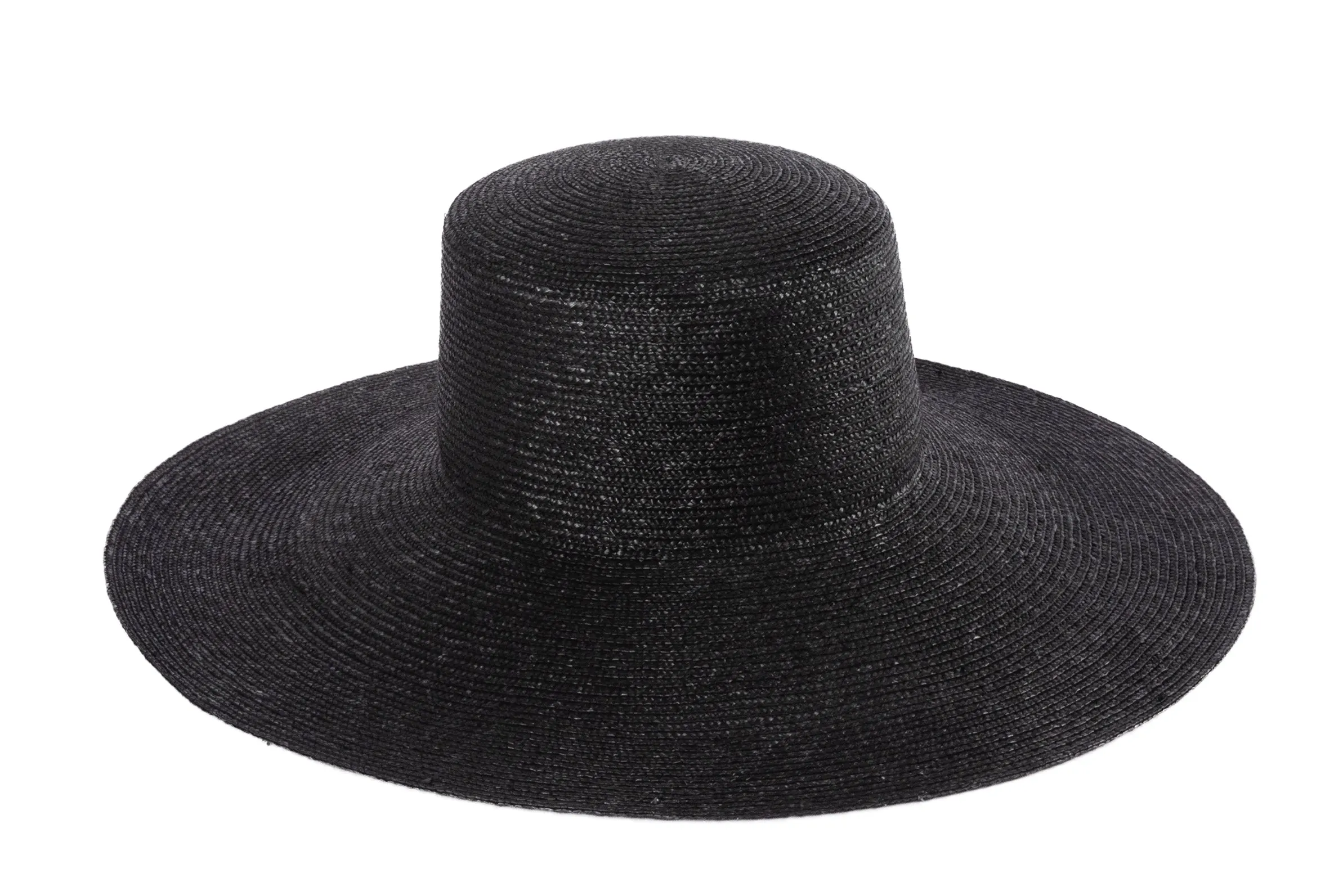 Wide Brim Flat Top in Black Straw