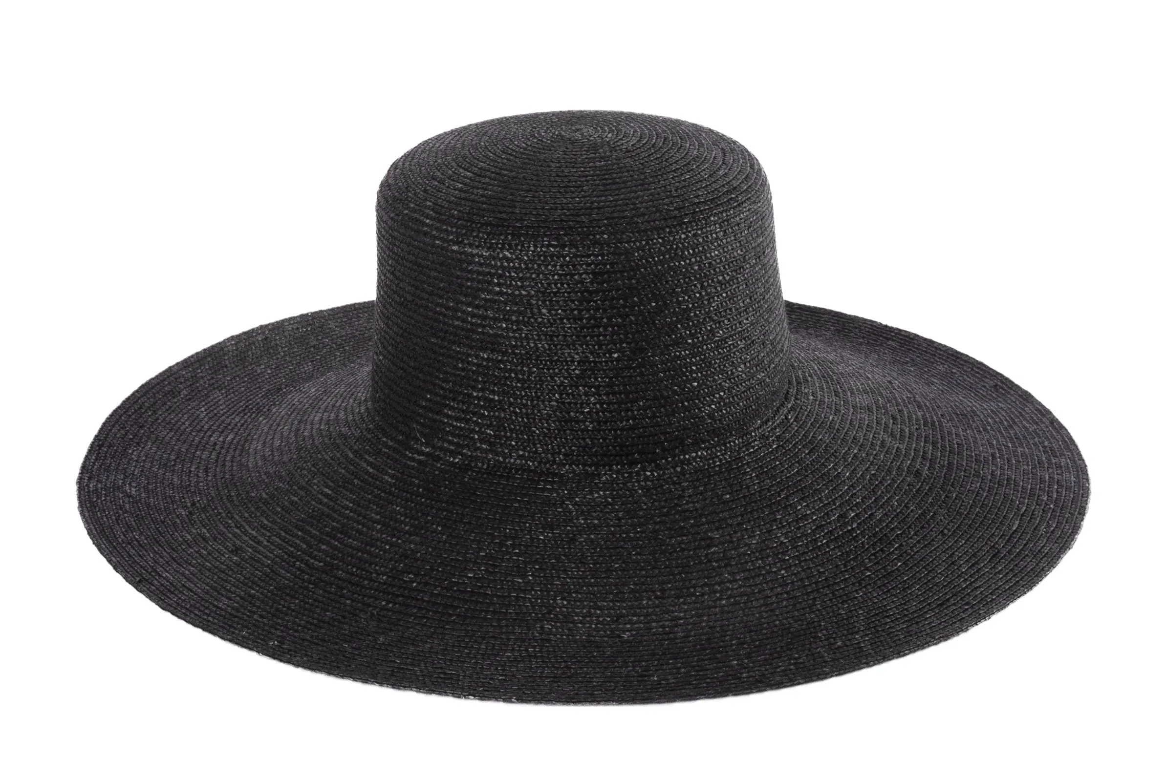 Wide Brim Flat Top in Black Straw
