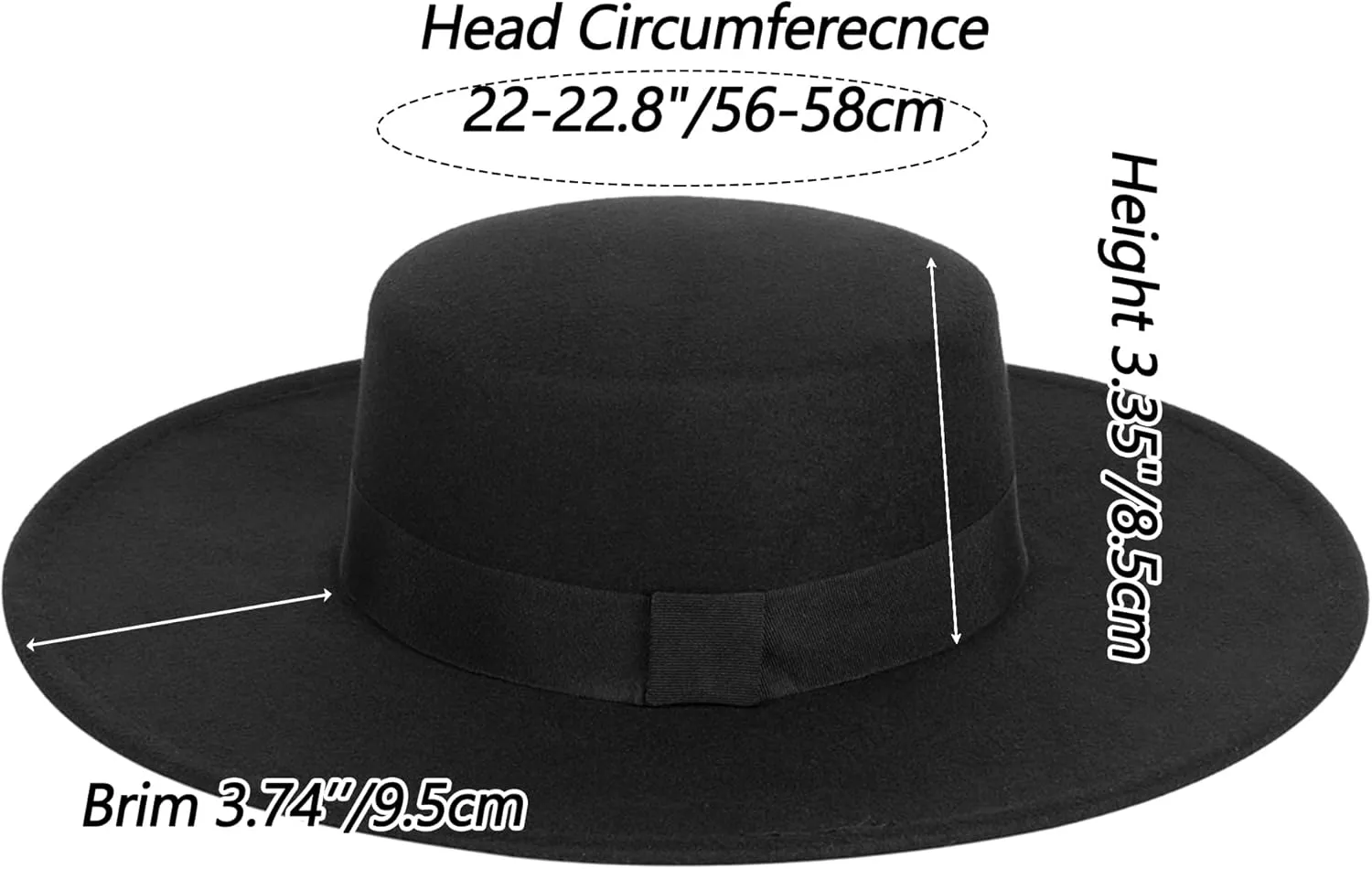 Wide Brim Panama Fedora Hat - Warm Felt Flat Top Pork Pie Cap for Women Men (Size:M/L)