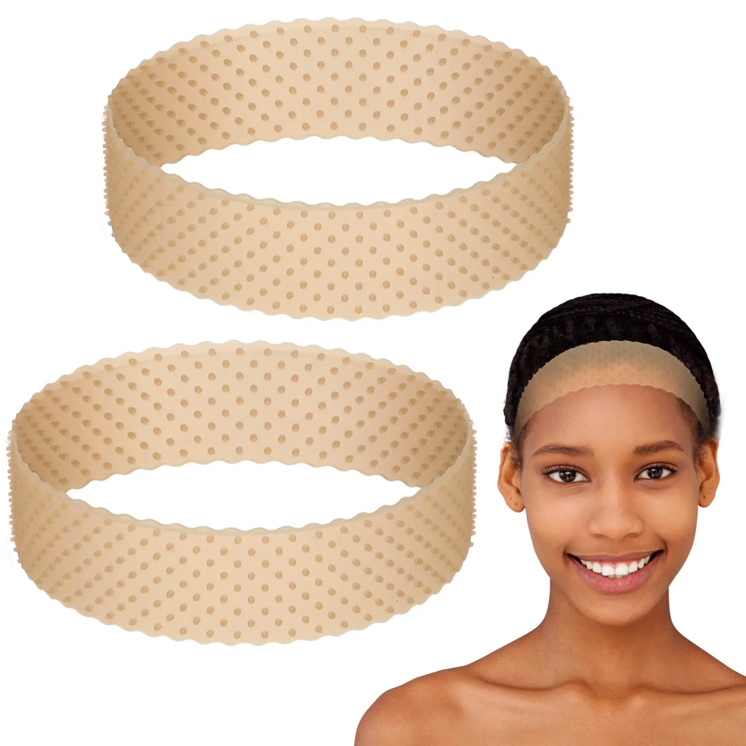 WILLBOND 2 Pieces Silicone Wig Grip Band Adjustable Silicone Wig Headband Non Slip Strong Holder for Men Women Sports Yoga(Light Brown)