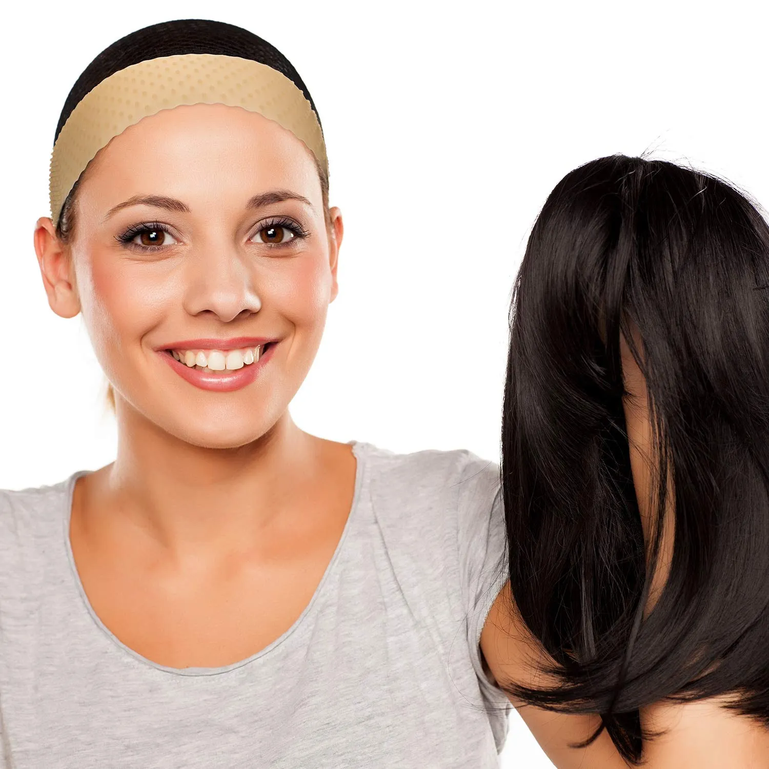 WILLBOND 2 Pieces Silicone Wig Grip Band Adjustable Silicone Wig Headband Non Slip Strong Holder for Men Women Sports Yoga(Light Brown)