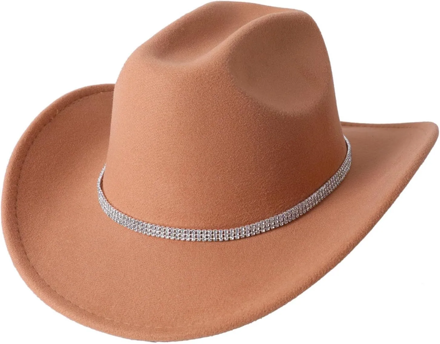 Womens Mens Rhinestone Western Cowboy Hat Wide Brim Felt Fedora Bling Hats with Diamonds Band Cowboy Hat for Party