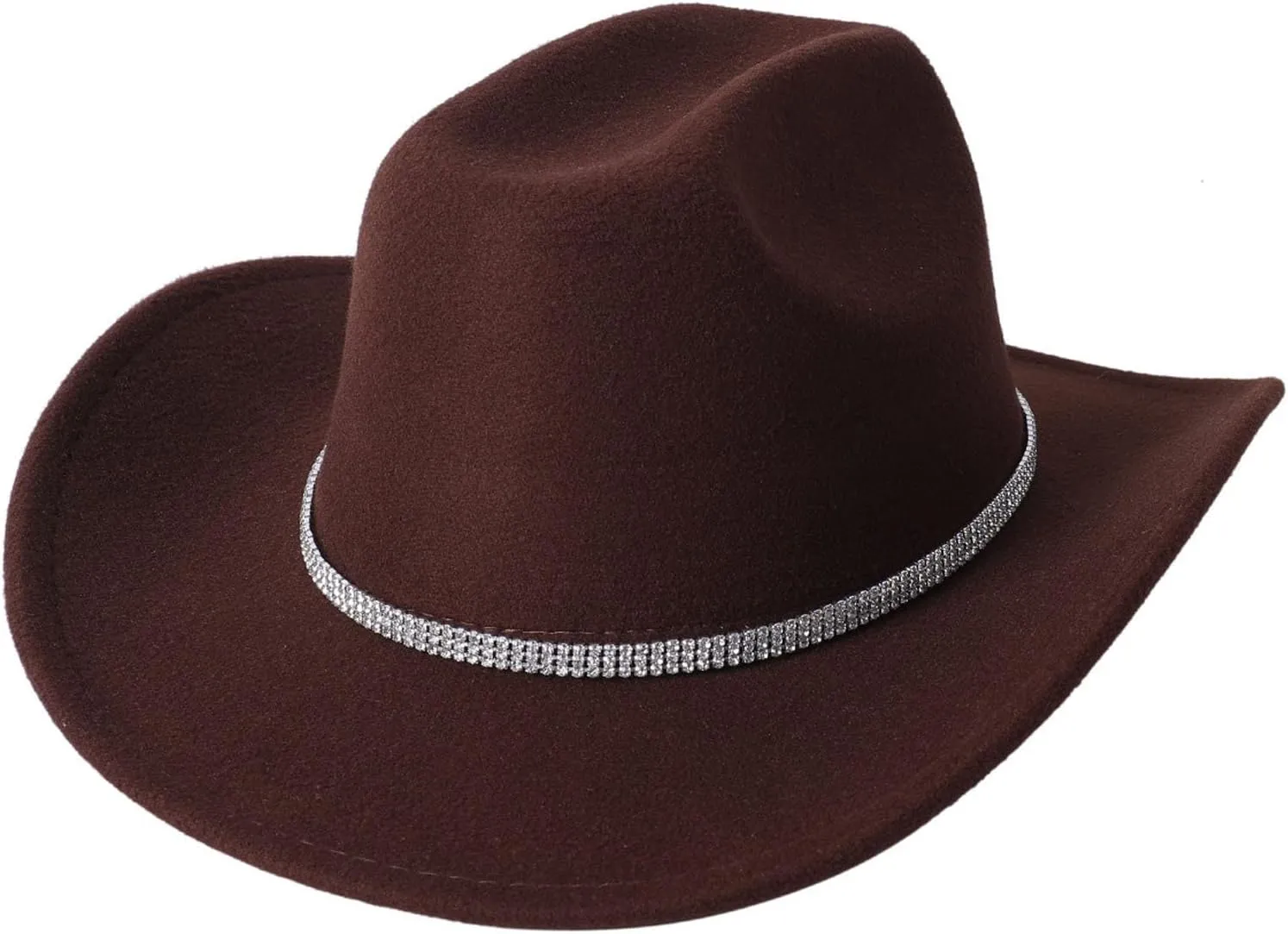 Womens Mens Rhinestone Western Cowboy Hat Wide Brim Felt Fedora Bling Hats with Diamonds Band Cowboy Hat for Party