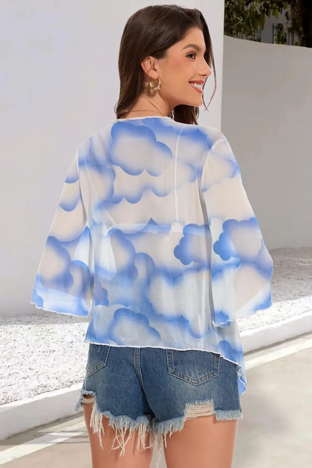 Women's Short Cardigan Bolero Shrug Sheer Tie Front Top 3/4 Sleeve Jacket for Dress