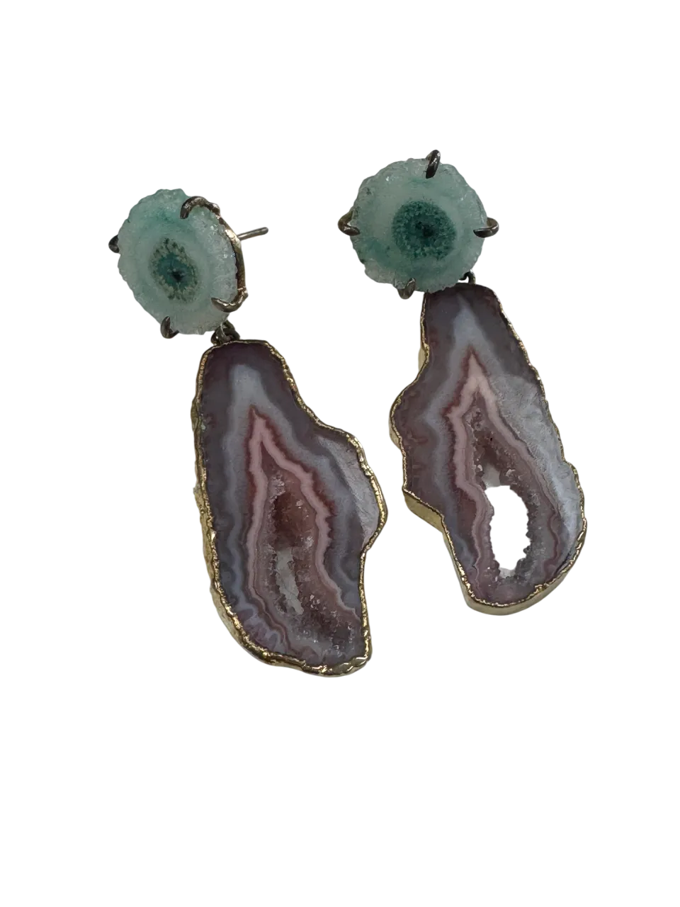 YAA YAA LONDON Multicoloured Agate Statement Earrings