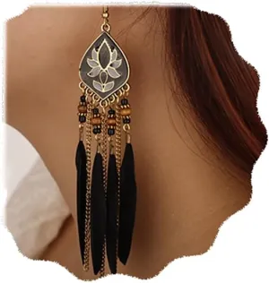 YERTTER Bohemian Gold Silver Mixcolor Long Feather Tassel Earrings Indian Beads Dangle Drop Vintage Ethnic Fringe Fake Feather Statement Earrings Gift for Women Girls