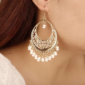 YERTTER Boho Drop Gold Rice Beads Tassel Dangle Hollow Vintage Hoop Earring Bohemian Hook Earrings Ethnic Style Accessories Party for Women Girls